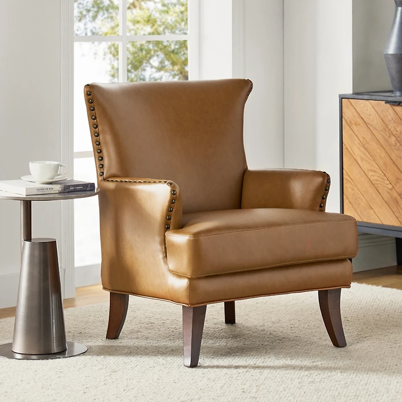 Hardamon Contemporary Leather Arm Chair with Nailhead Trim