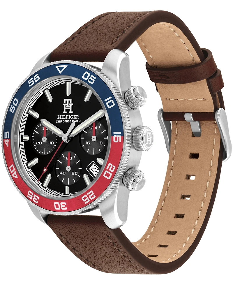 Tommy Hilfiger Men's Chronograph Brown Leather Strap Watch 41mm