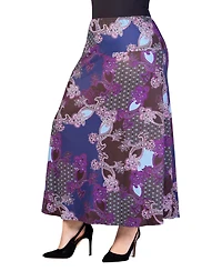 24seven Comfort Apparel Plus Size Elastic Waist Printed Maxi Skirt