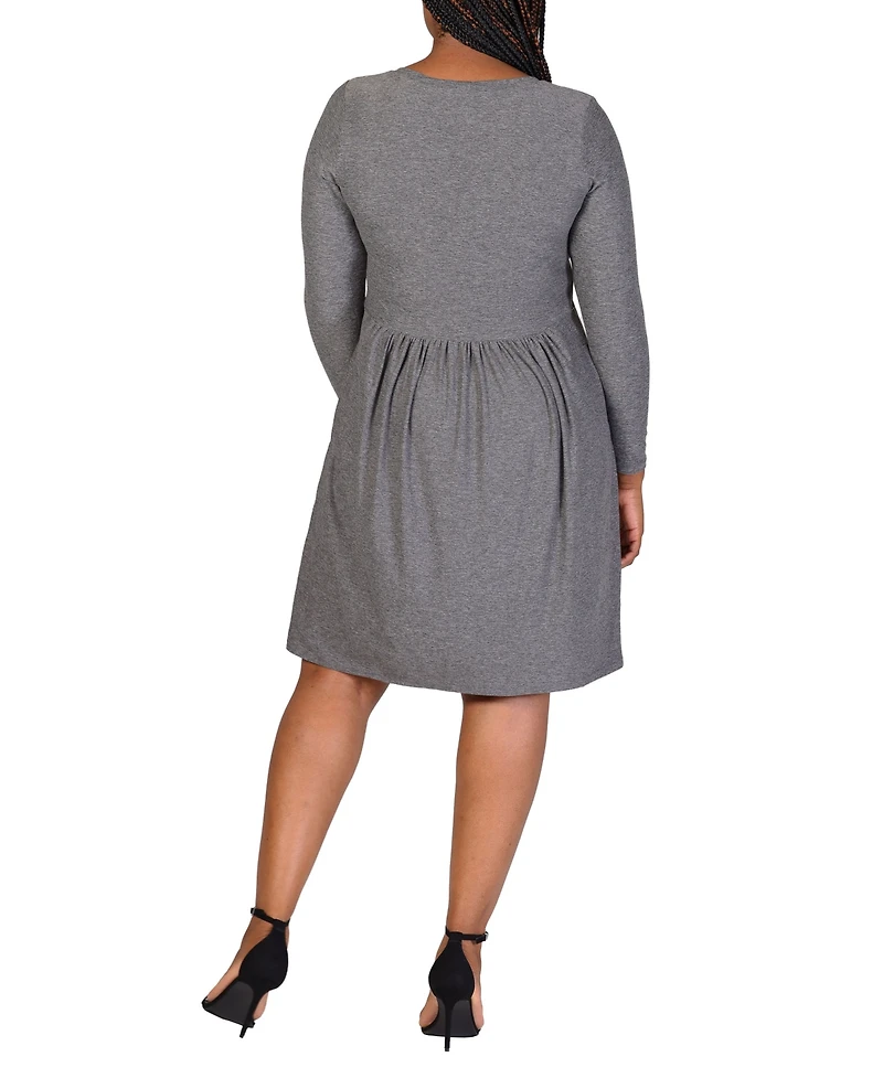 24seven Comfort Apparel Plus Size Long Sleeve Knee Length Dress