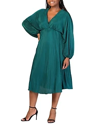 24seven Comfort Apparel Plus Size Shimmer V-Neck Midi Dress