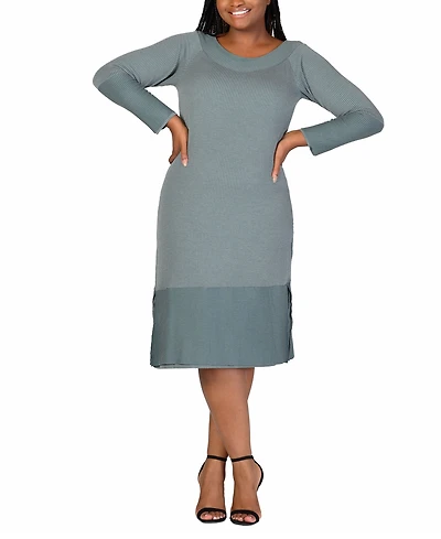 24seven Comfort Apparel Plus Size Rib Knit Long Sleeve Sweater Dress