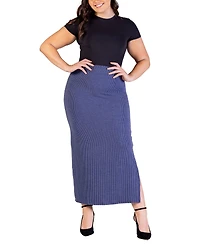 24seven Comfort Apparel Plus Ribbed Knit Maxi Skirt