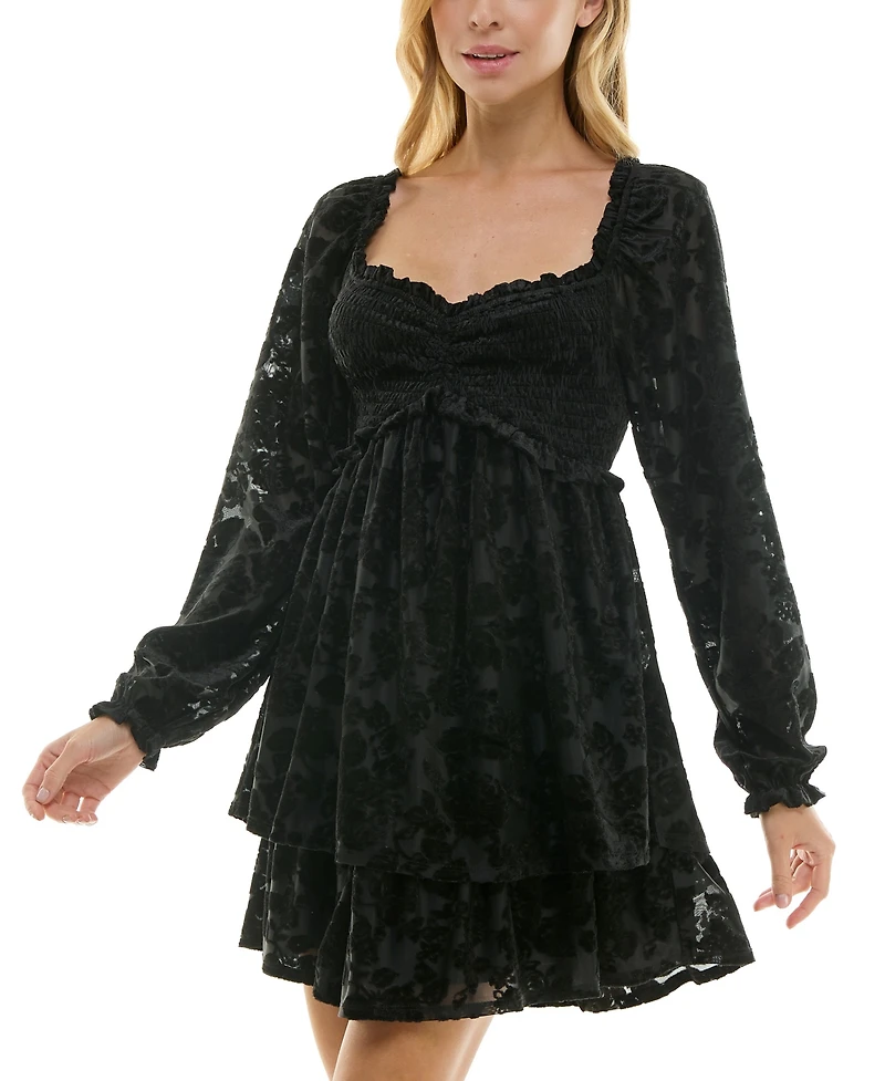 Crystal Doll Juniors' Sweetheart-Neck Long-Sleeve Mini Dress