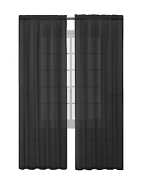 GoodGram Set of 2 Light Weight Basic Sheer Voile Rod Pocket Window Curtain Panels - Black, 84 in. Long