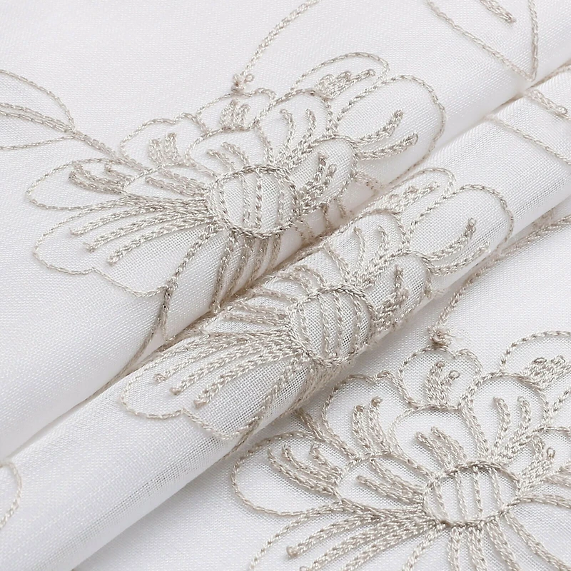 Kate Aurora Floral Embroidered Double Layered Sheer Grommet Curtains