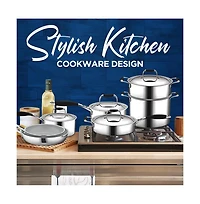 NutriChef Kitchenware Pots & Pans Set - Clad Kitchen Cookware