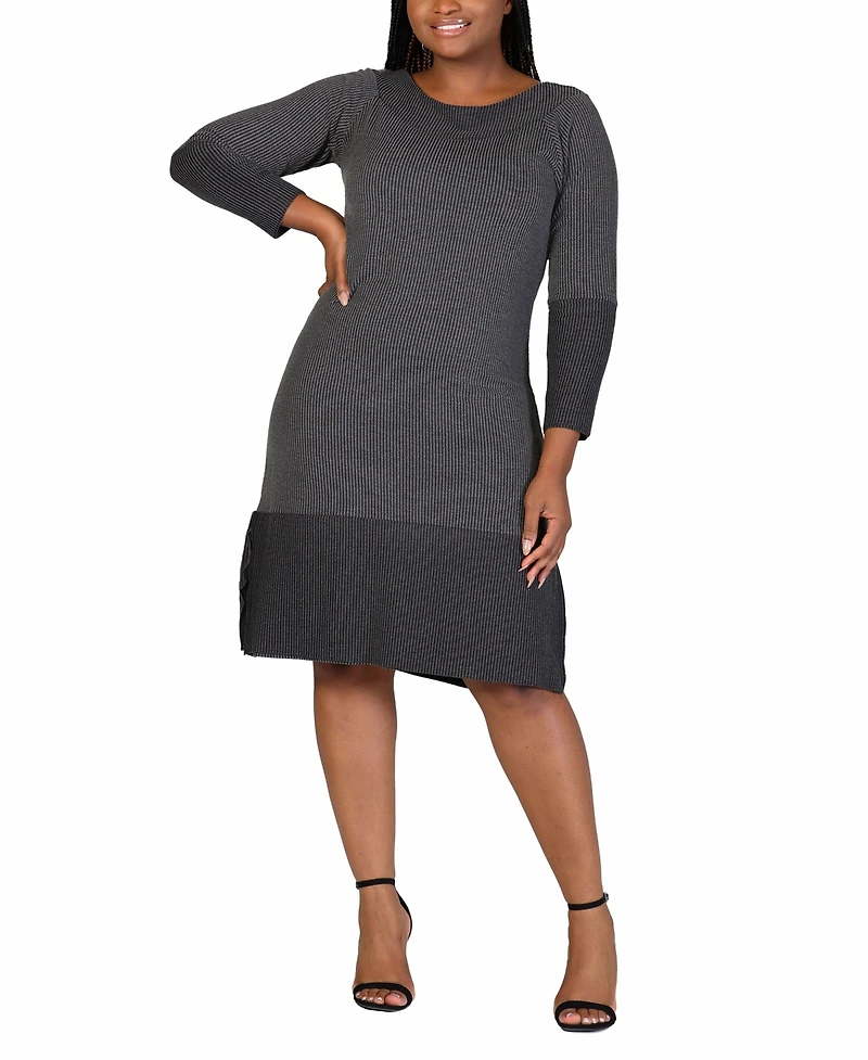 24seven Comfort Apparel Plus Size Rib Knit Long Sleeve Sweater Dress