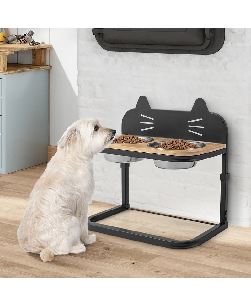 Sugift Elevated Pet Feeder with 2 Stainless Steel Bowls for Cats and Small and Medium Dogs