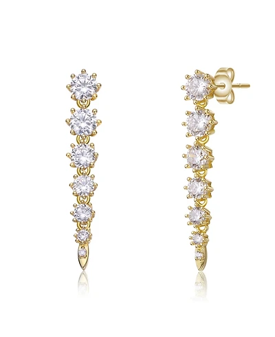 Sterling Silver Cubic Zirconia Linear Fringe Icicle Earrings White Gold Plated or 14k