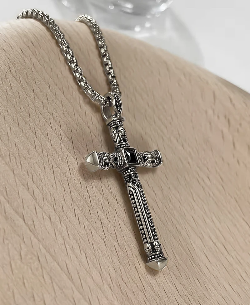 Rhona Sutton Silver Biblical Cross Stainless Steel Pendant Necklace