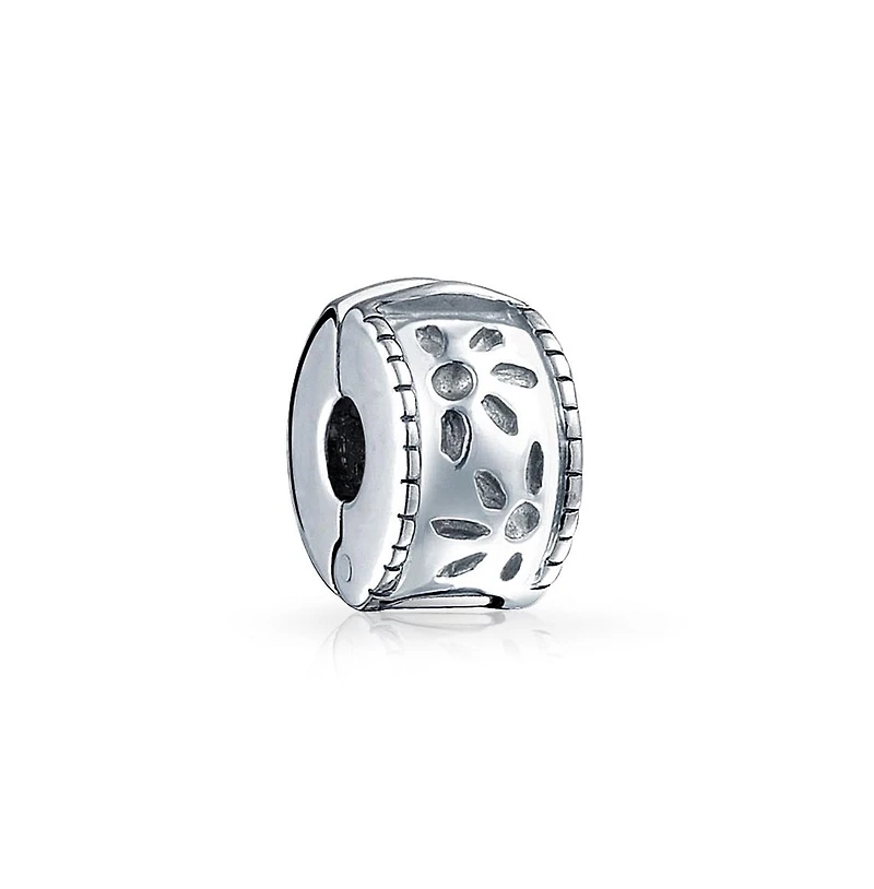 Bling Jewelry Floral Daisy Flower Spacer Stopper Spacer Bead Charm .925 Sterling Silver Snap Clasp Fits European Bracelet