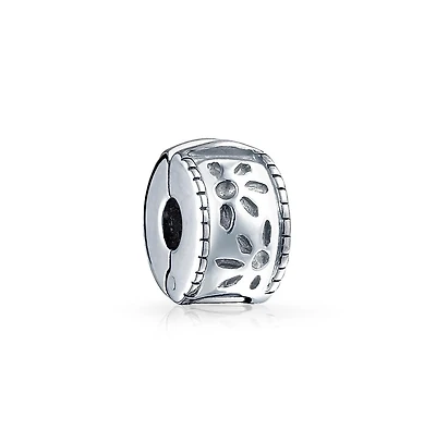 Bling Jewelry Floral Daisy Flower Spacer Stopper Spacer Bead Charm .925 Sterling Silver Snap Clasp Fits European Bracelet