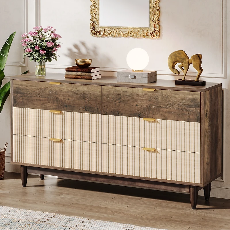 Tribesigns 6-Drawer Dresser for Bedroom: 55 Inches Modern Chest of Drawers with Gold Metal Handles