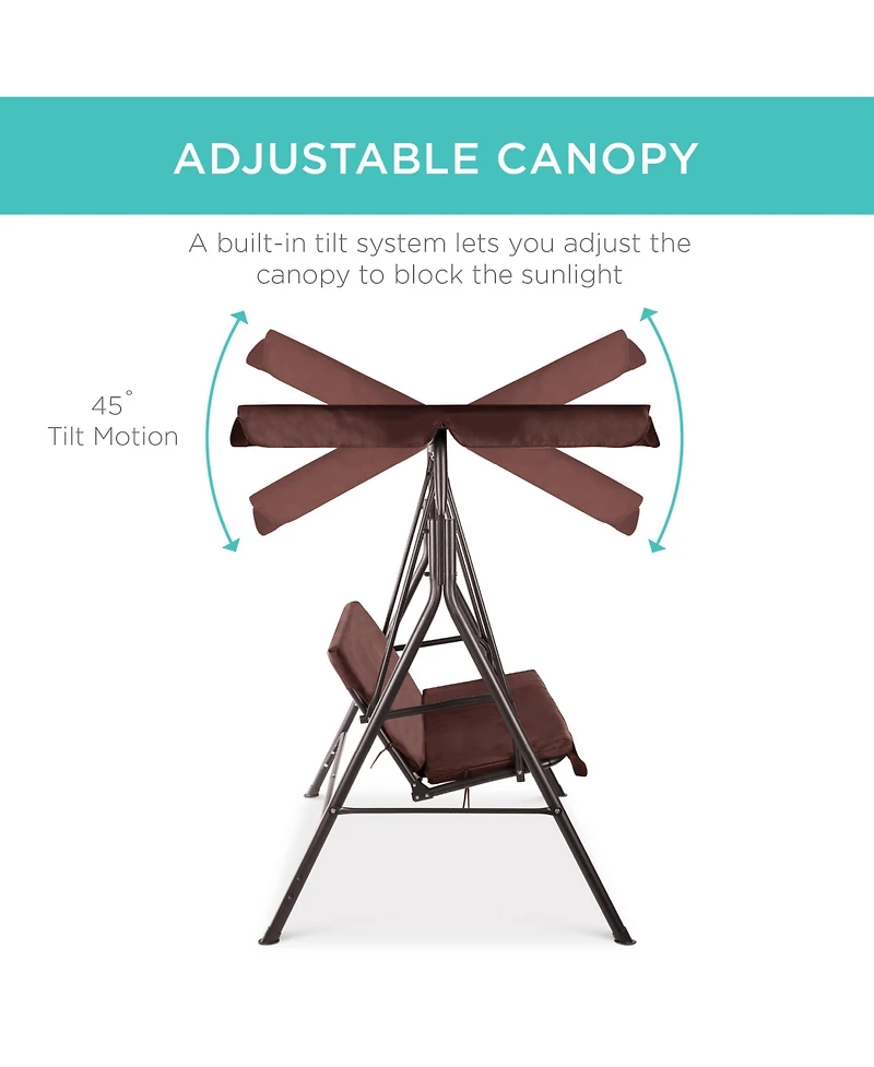 Best Choice Products 2-Person Outdoor Large Convertible Canopy Swing Glider Lounge Chair w/ Removable Cushions