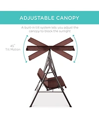 Best Choice Products 2-Person Outdoor Large Convertible Canopy Swing Glider Lounge Chair w/ Removable Cushions