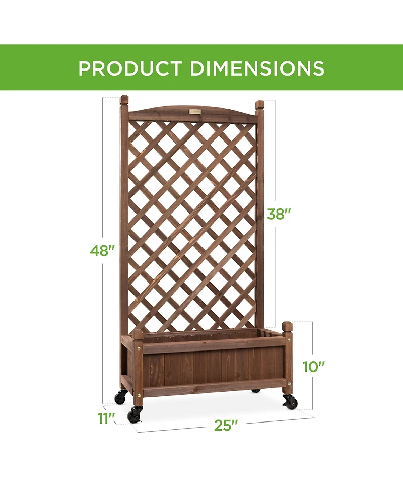 Best Choice Products Set of 2 48in Wood Planter Box & Diamond Lattice Trellis, w/ Drainage, Optional Wheels - Walnut