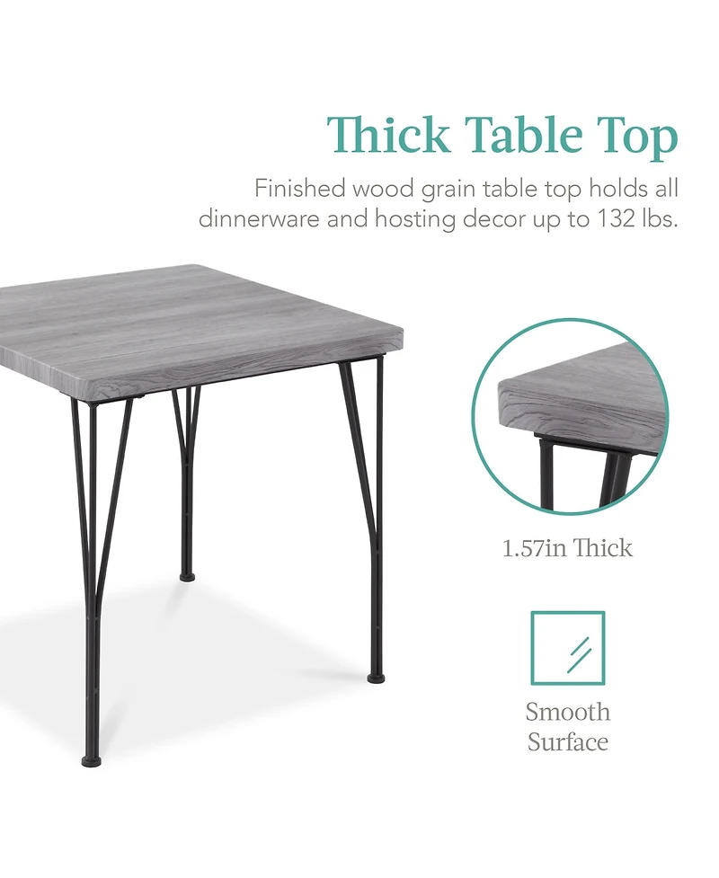 Best Choice Products 3-Piece Indoor Metal Wood Square Dining Table, Furniture Set w/ 2 Chairs