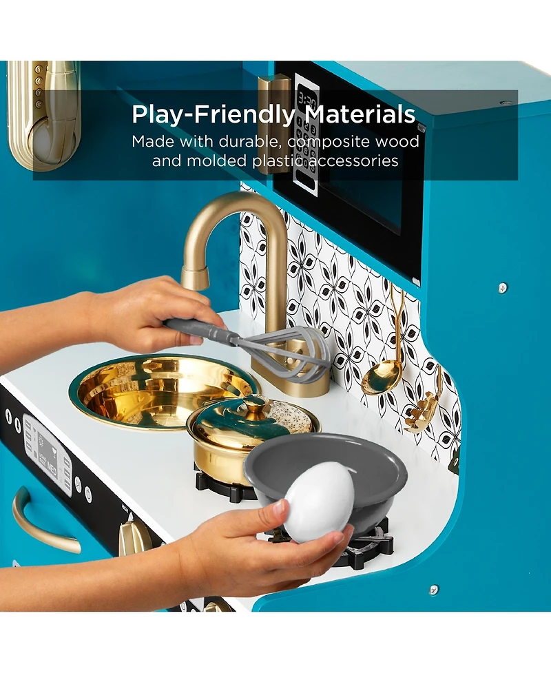 Best Choice Products Pretend Play Kitchen Wooden Toy Set for Kids w/ Telephone, Utensils, Oven, Microwave