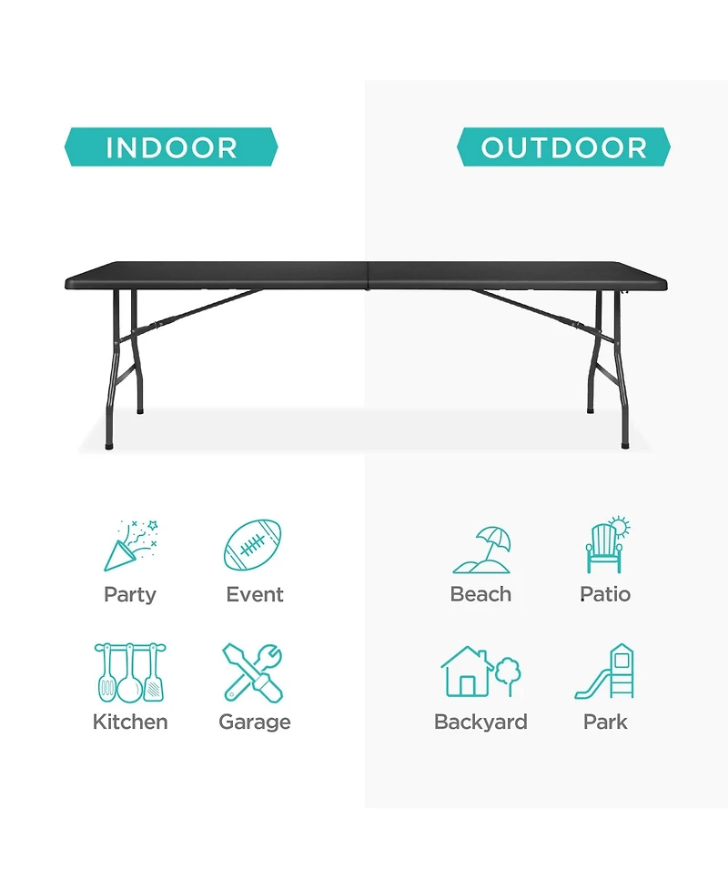 Best Choice Products 8ft Plastic Folding Table, Indoor Outdoor Heavy Duty Portable w/ Handle, Lock for Picnic