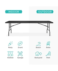 Best Choice Products 8ft Plastic Folding Table, Indoor Outdoor Heavy Duty Portable w/ Handle, Lock for Picnic
