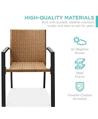 Best Choice Products Set of 2 Wicker Chairs, Stackable Outdoor Dining Furniture w/ Armrests