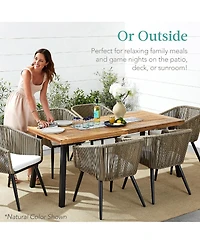 Best Choice Products 6-Person Indoor Outdoor Patio Rustic Acacia Wood Picnic Dining Table w/ Metal Legs