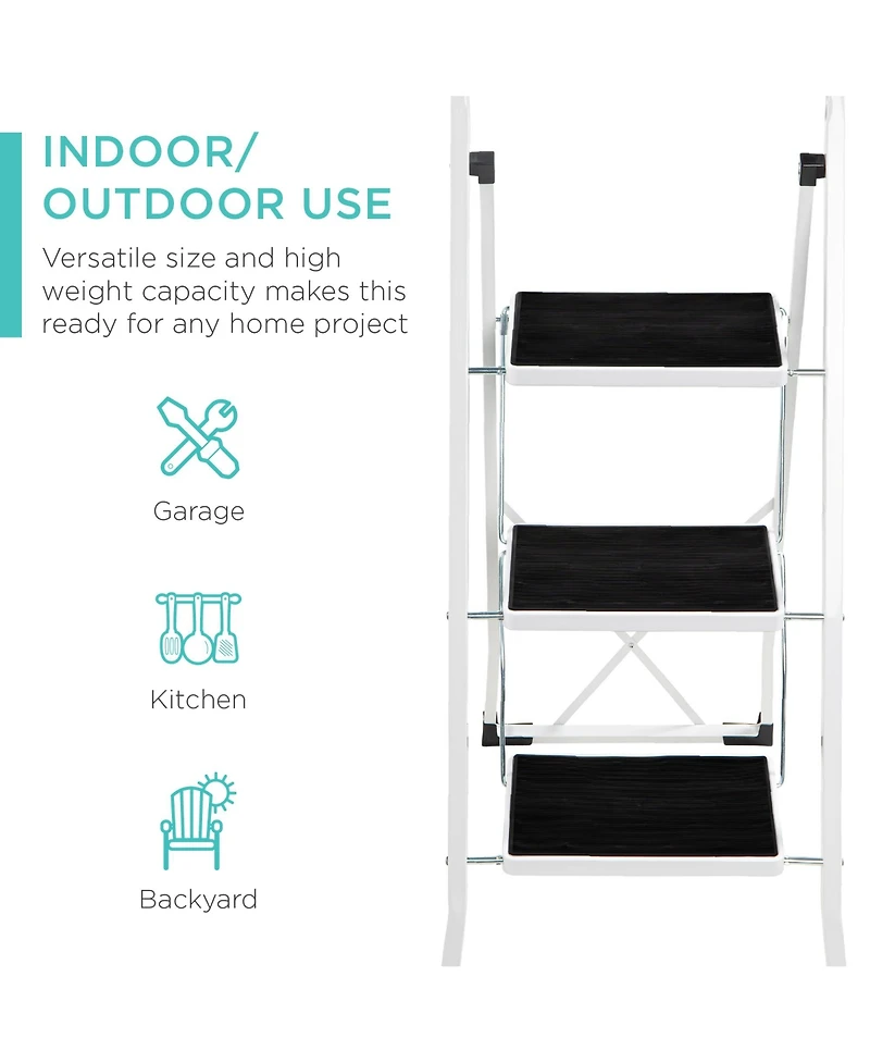 Best Choice Products 3 Step Ladder Folding Lightweight Step Stool for Home w/ Non-Slip Feet, Padded Steps, 330lb White