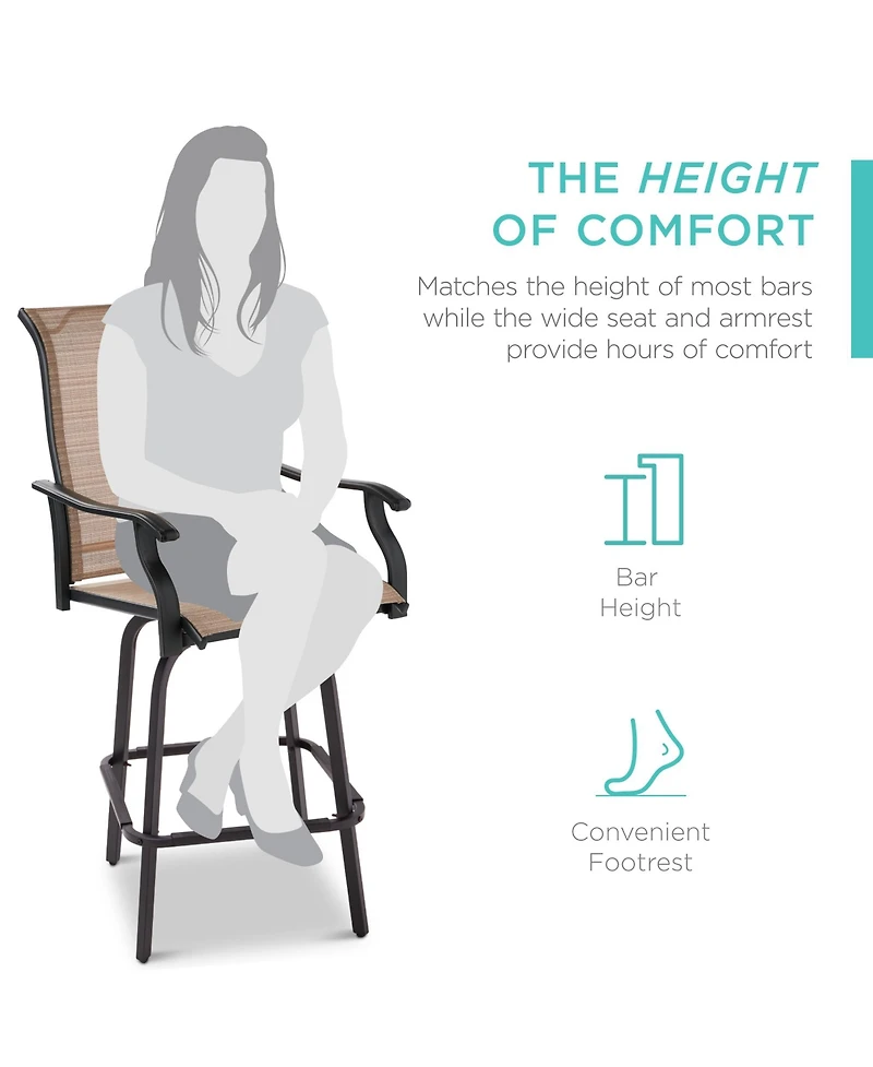 Best Choice Products Set of 2 Outdoor Swivel Bar Stools, Patio Barstool Chairs w/ 360 Rotation, All-Weather Mesh
