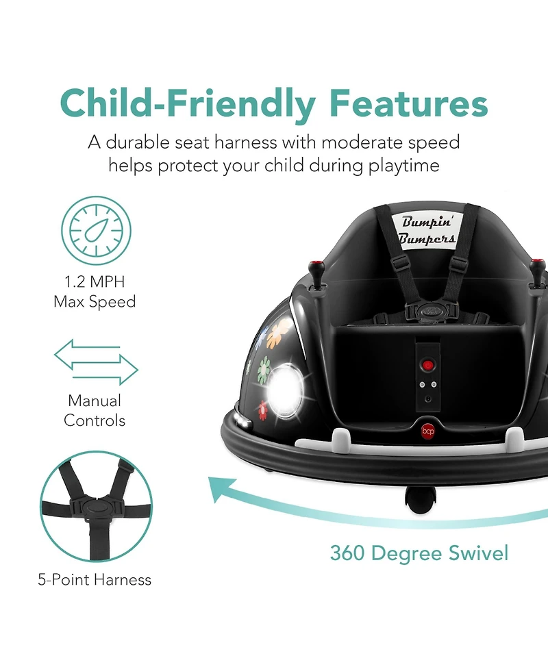 Best Choice Products 6V Kids Ride On Bumper Car Toy w/ Remote Control, Harness, Lights, 360 Degree Spin