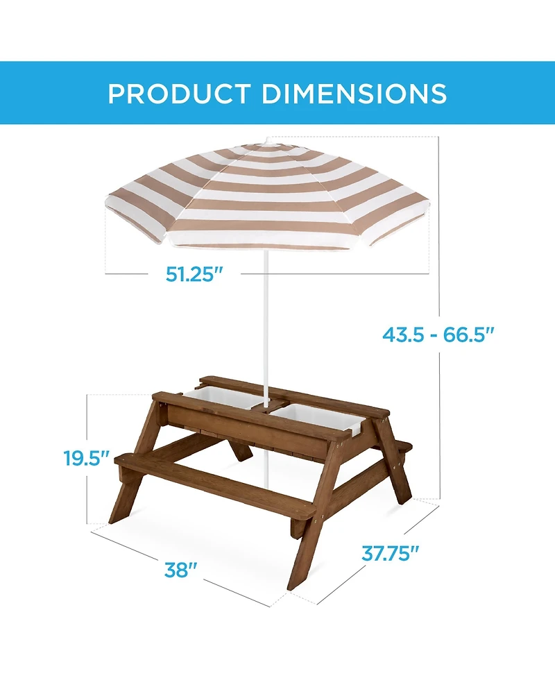 Best Choice Products Kids 3-in-1 Outdoor Convertible Activity Sand & Water Picnic Table w/ Umbrella