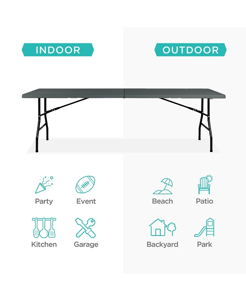 Best Choice Products 8ft Plastic Folding Table, Indoor Outdoor Heavy Duty Portable w/ Handle, Lock for Picnic