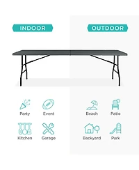 Best Choice Products 8ft Plastic Folding Table, Indoor Outdoor Heavy Duty Portable w/ Handle, Lock for Picnic