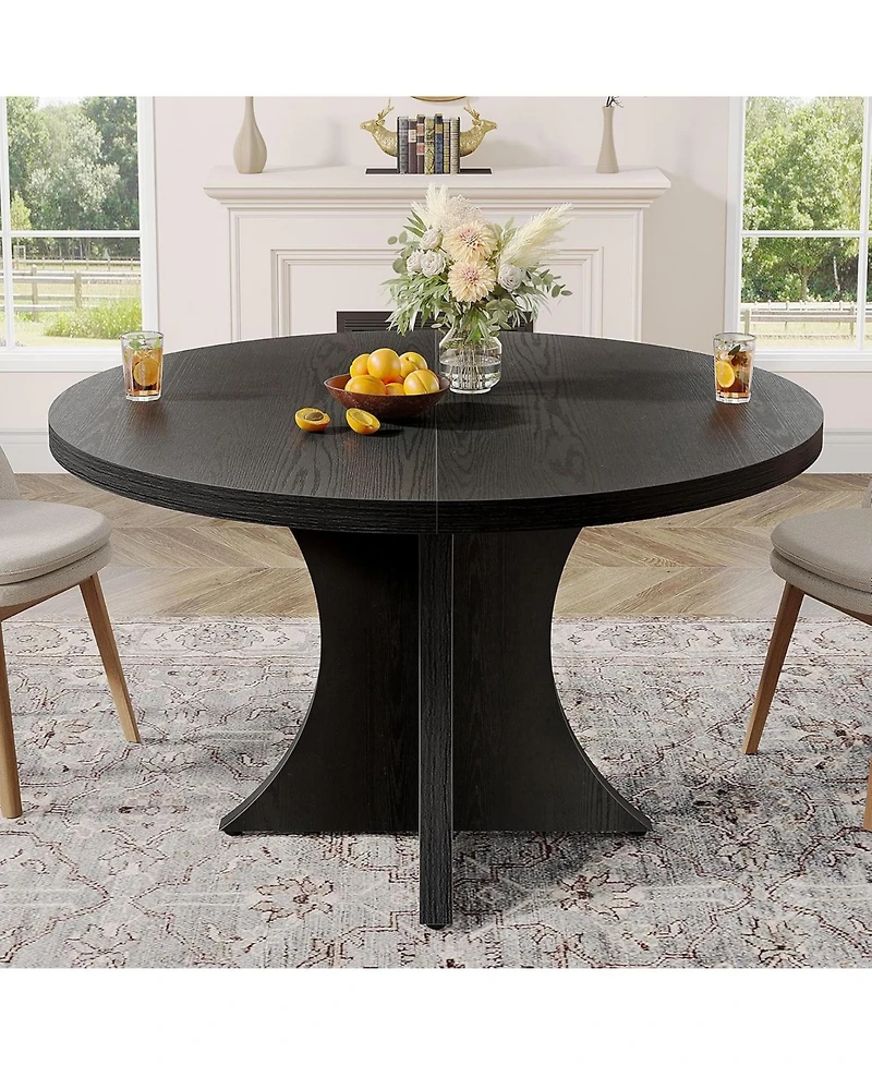 Tribesigns Round Dining Table for 4-6, 47.24-Inch Farmhouse Kitchen Table, Wood with Pedestal Base, Small Dinner