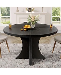 Tribesigns Round Dining Table for 4-6, 47.24-Inch Farmhouse Kitchen Table, Wood with Pedestal Base, Small Dinner