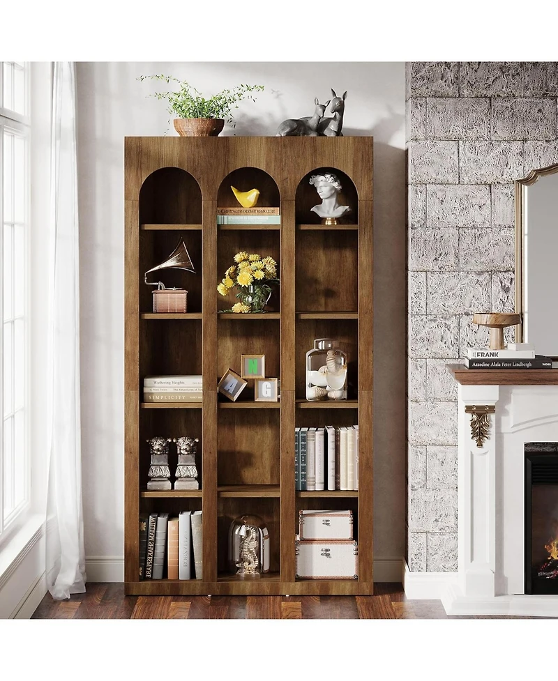 Tribesigns 5-Tier Farmhouse Tall Bookshelf, 70.87-Inch Rustic Wood Bookcase with Open Shelves, Large Mid Century Modern Book Shelf