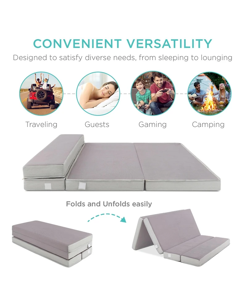 Best Choice Products 4in Thick Folding Portable Gray Mattress Topper w/ Carry Case