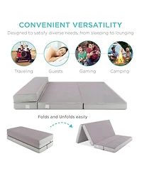 Best Choice Products 4in Thick Folding Portable Gray Mattress Topper w/ Carry Case