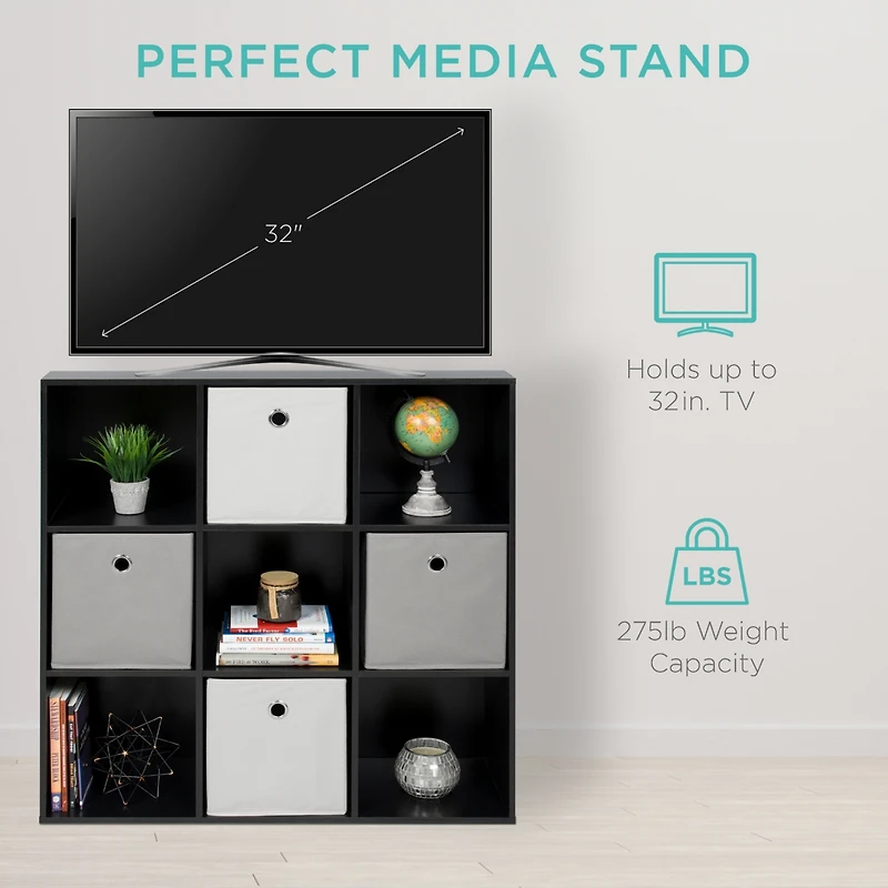 Best Choice Products 9-Cube Bookshelf, 11in Display Storage Compartment Organizer w/ 3 Removable Back Panels