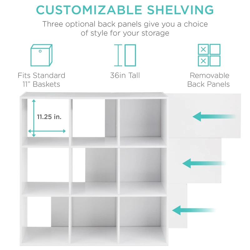 Best Choice Products 9-Cube Bookshelf, 11in Display Storage Compartment Organizer w/ 3 Removable Back Panels