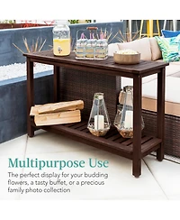 Best Choice Products 48in 2-Shelf Indoor Outdoor Wooden Console Table Multifunctional Buffet Bar Storage