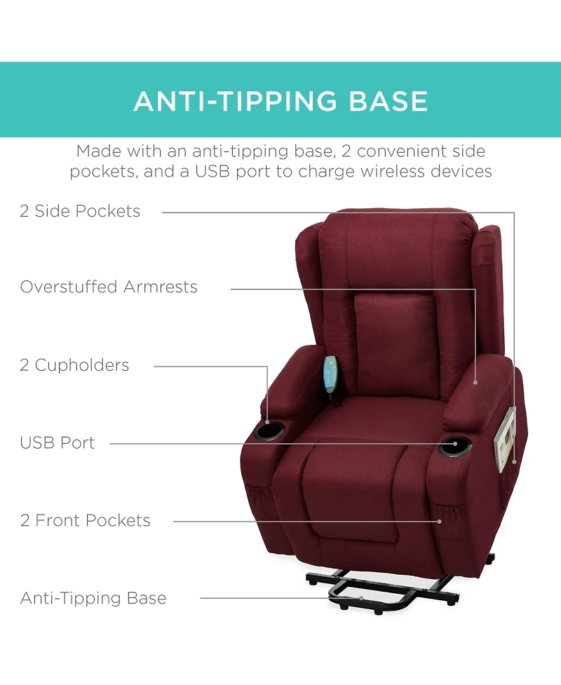 Best Choice Products Electric Power Lift Linen Recliner Massage Chair Furniture w/ Usb Port, Heat, Cupholders