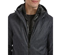 Kenneth Cole Men's Water-Resistant Hooded Stadium Coat with Removable Puffer Bib