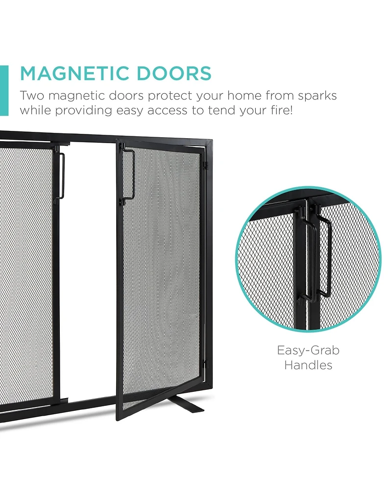 Best Choice Products 38.5x31in 2-Door Fireplace Screen, Handcrafted Wrought Iron Spark Guard w/ Magnetic Doors