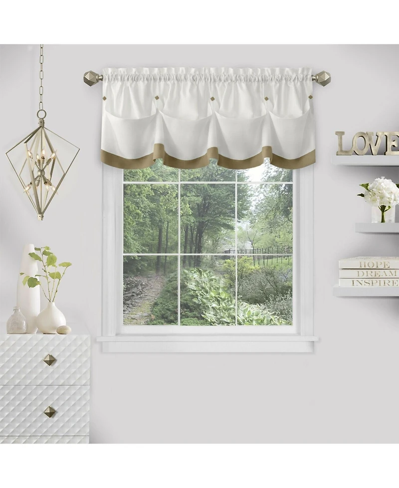 Kate Aurora Country Farmhouse Living Solid Colored Button Tuck Window Valance - 56in W x 14in L, Linen