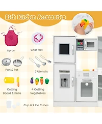 Gymax Kids Corner Kitchen Playset Wooden Pretend Play Toy with Microwave White