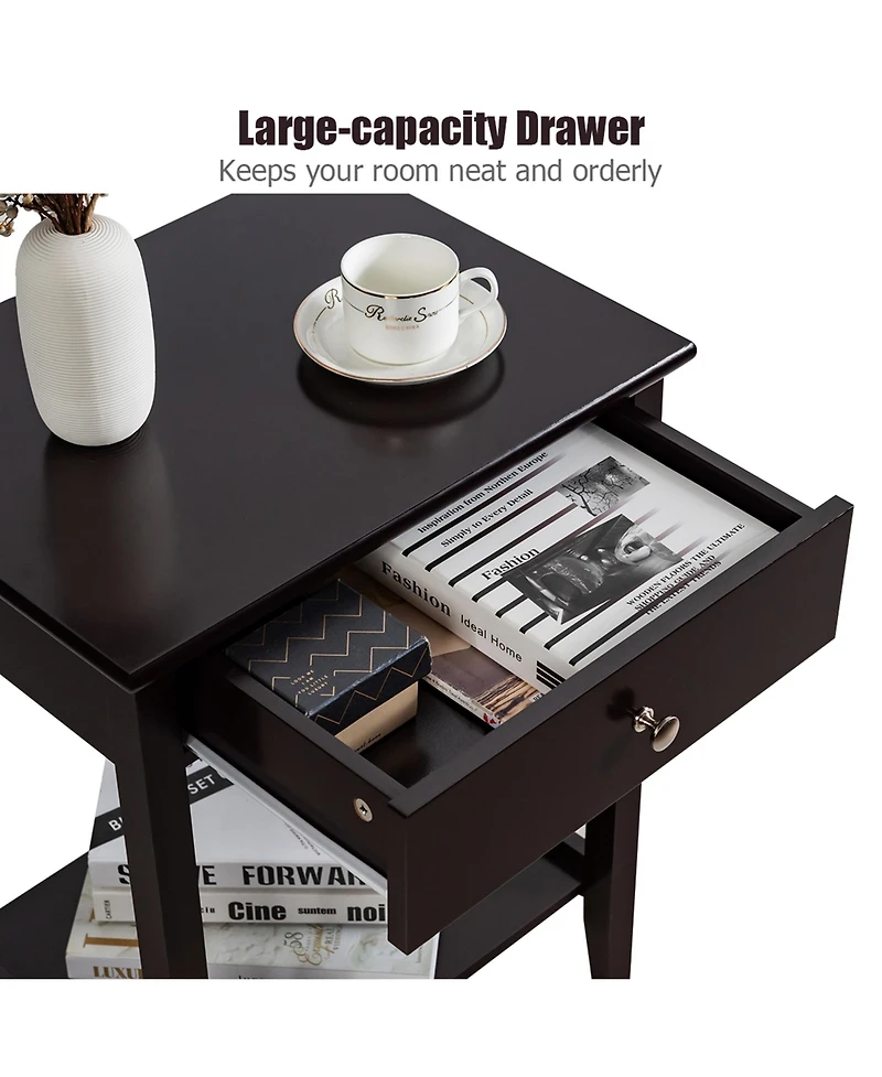 Gymax 2PCS Nightstand Sofa Side End Table Bedroom Living Room w/ Shelf Drawer
