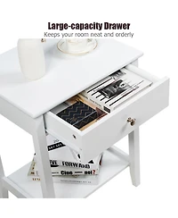 Gymax 2PCS Nightstand Sofa Side End Table Bedroom Living Room w/ Shelf Drawer White