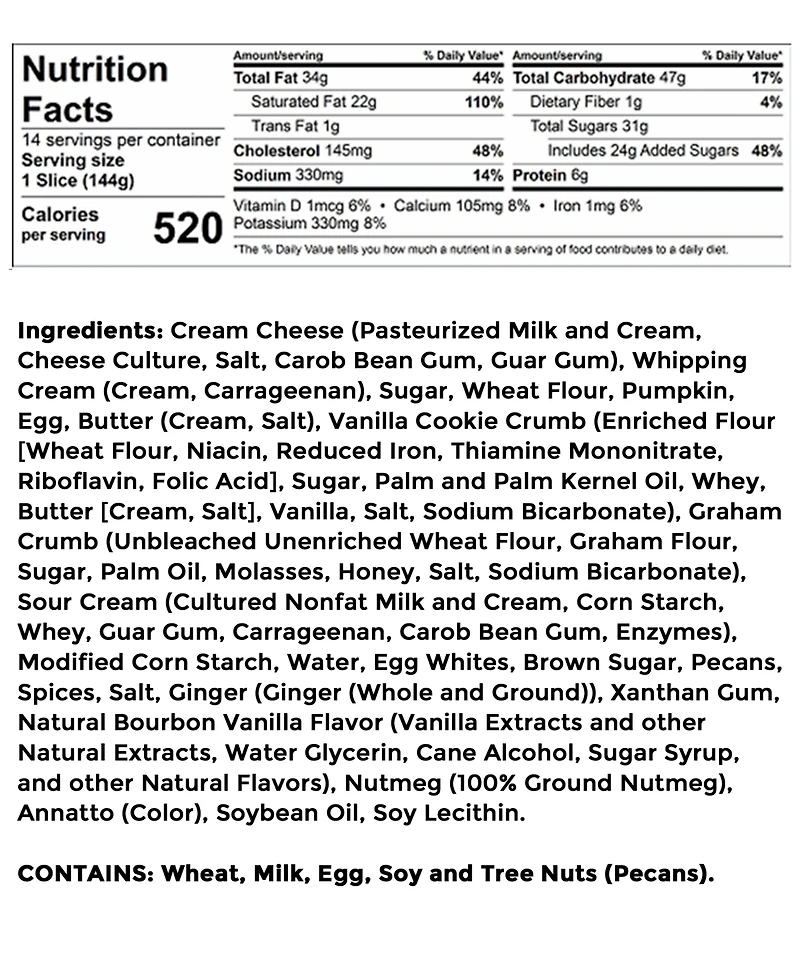 Eli's Cheesecake Pumpkin Pie Cheesecake, 9"