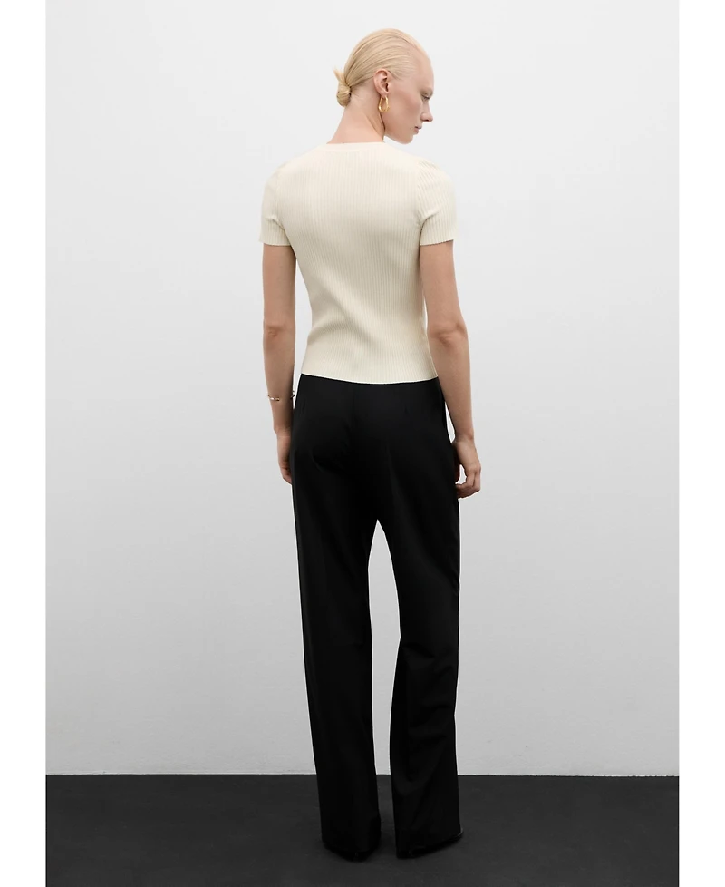 Mango Women's Buttons Detail Short-Sleeved Ribbed Sweater